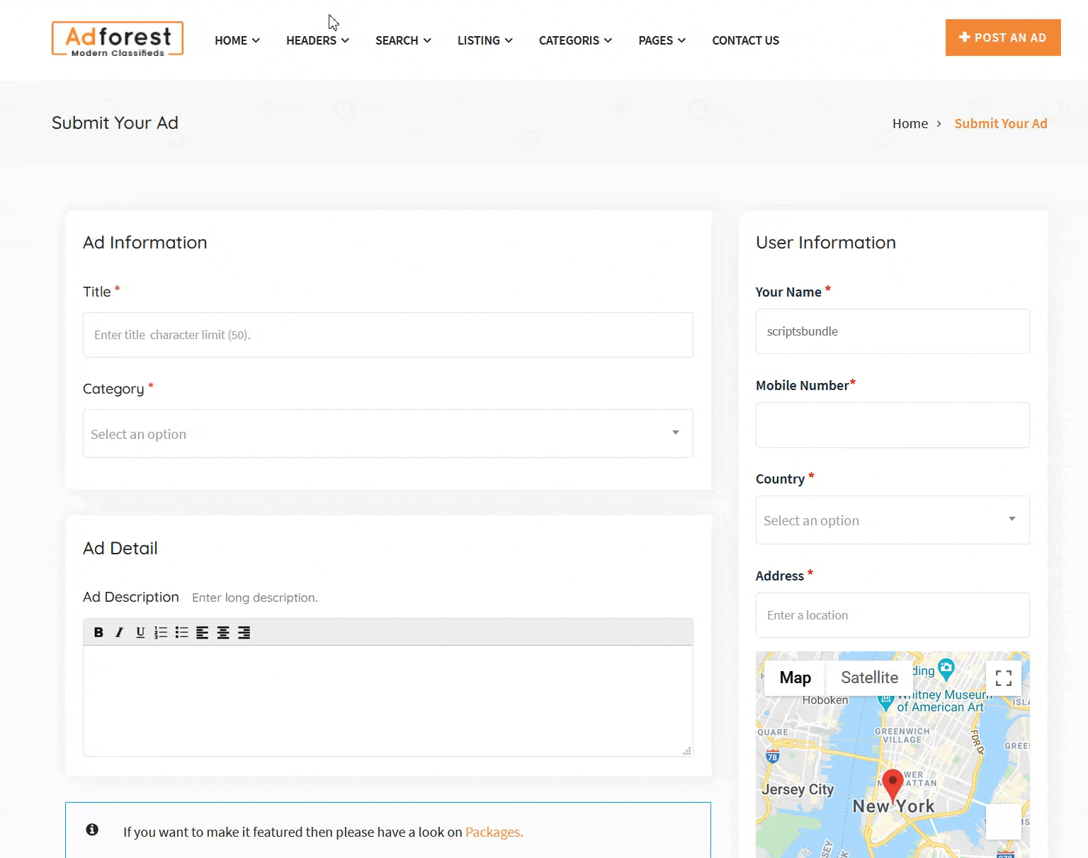 adforest ad post form